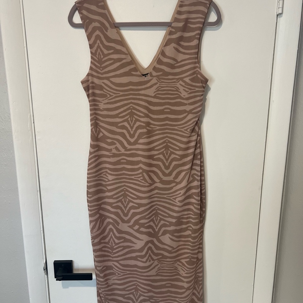 AFRM Beige Zebra-Print Midi Dress
